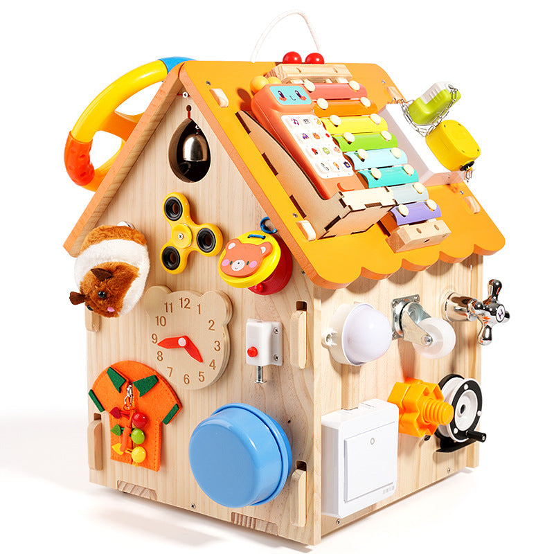 Kinmilo Montessori Wooden Sensory Busy House with Locks, Gears & Switches – 6 Styles