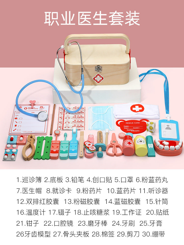 Kinmilo wooden doctor first aid rescue pretend play carry case, image 121
