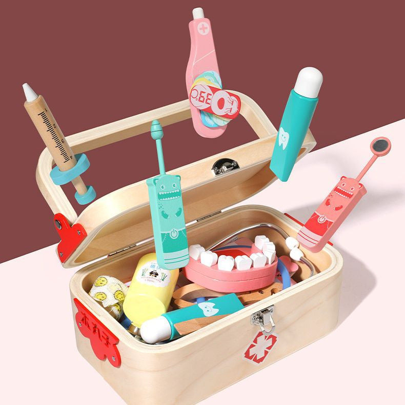 Kinmilo wooden doctor first aid rescue pretend play carry case, image 126
