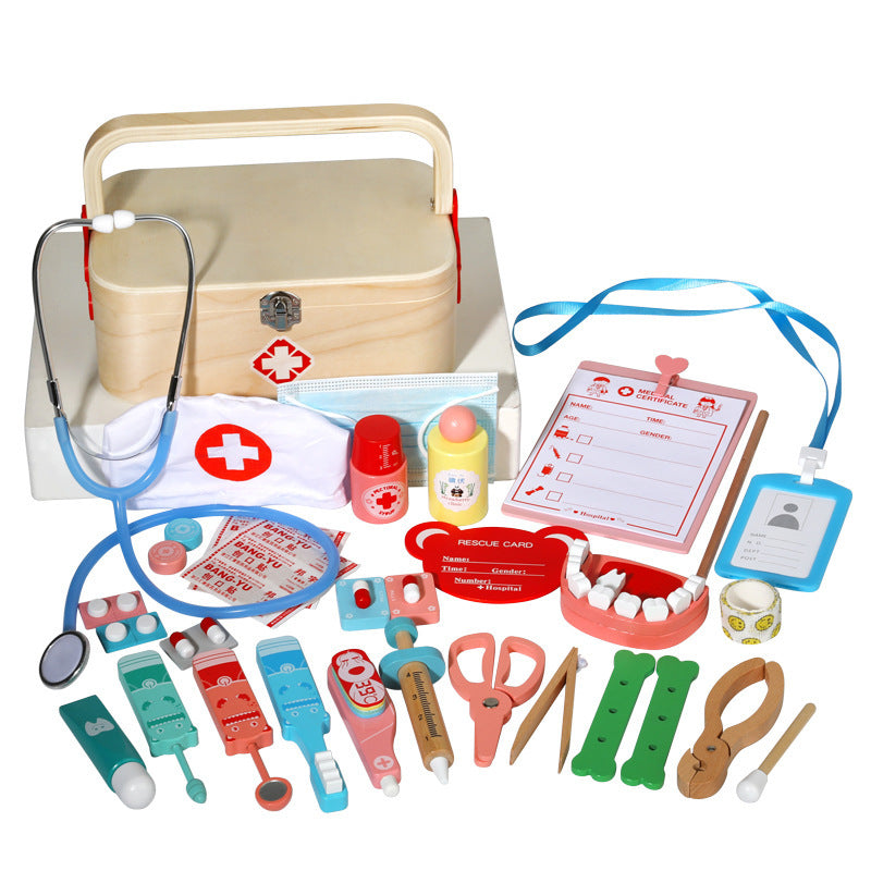 Kinmilo wooden doctor first aid rescue pretend play carry case, image 127