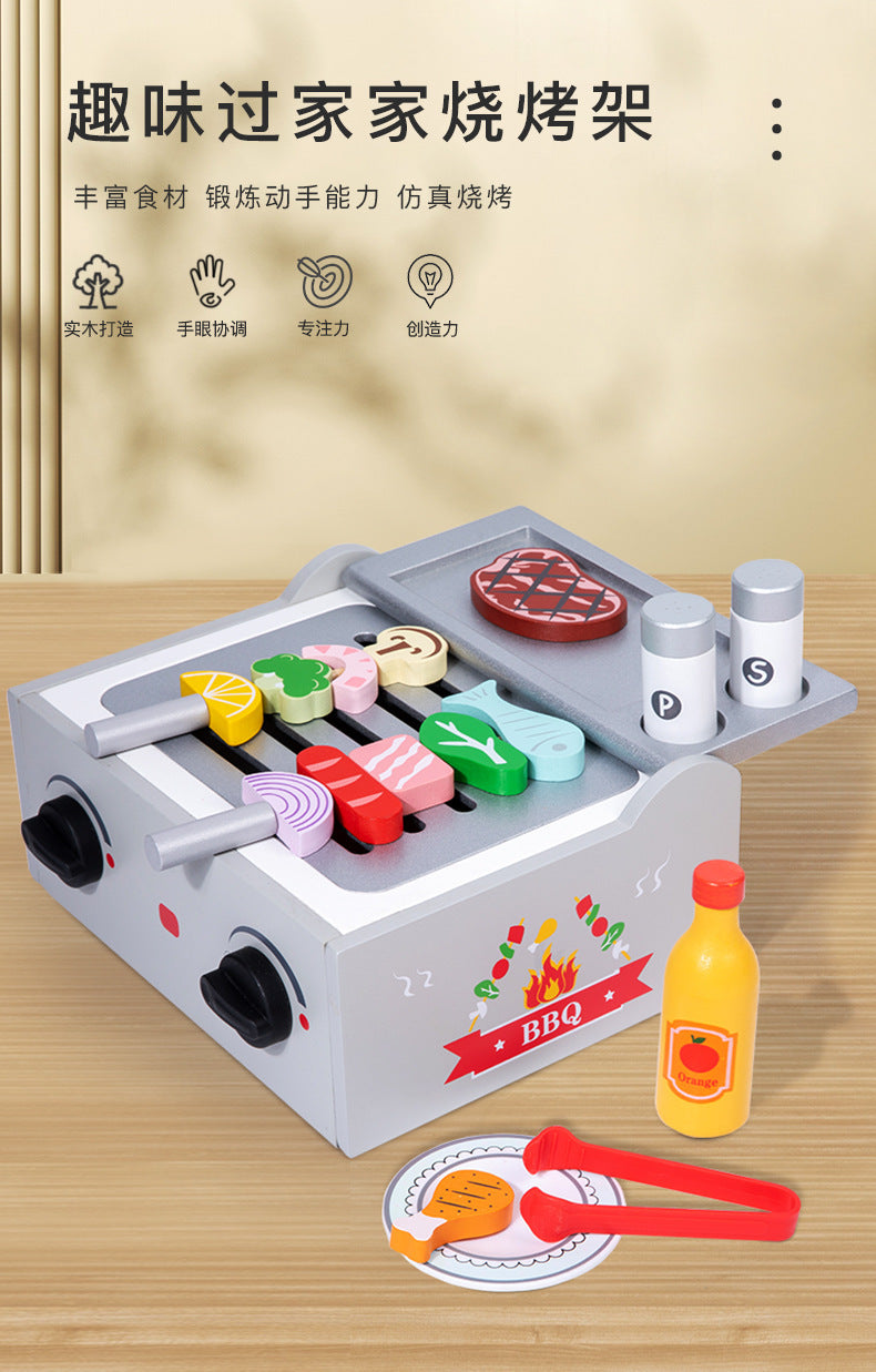 Kinmilo wooden barbecue grill and pizza oven pretend cooking set photo 225