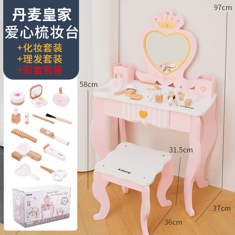 Kinmilo wooden princess vanity table pretend makeup set, image 35