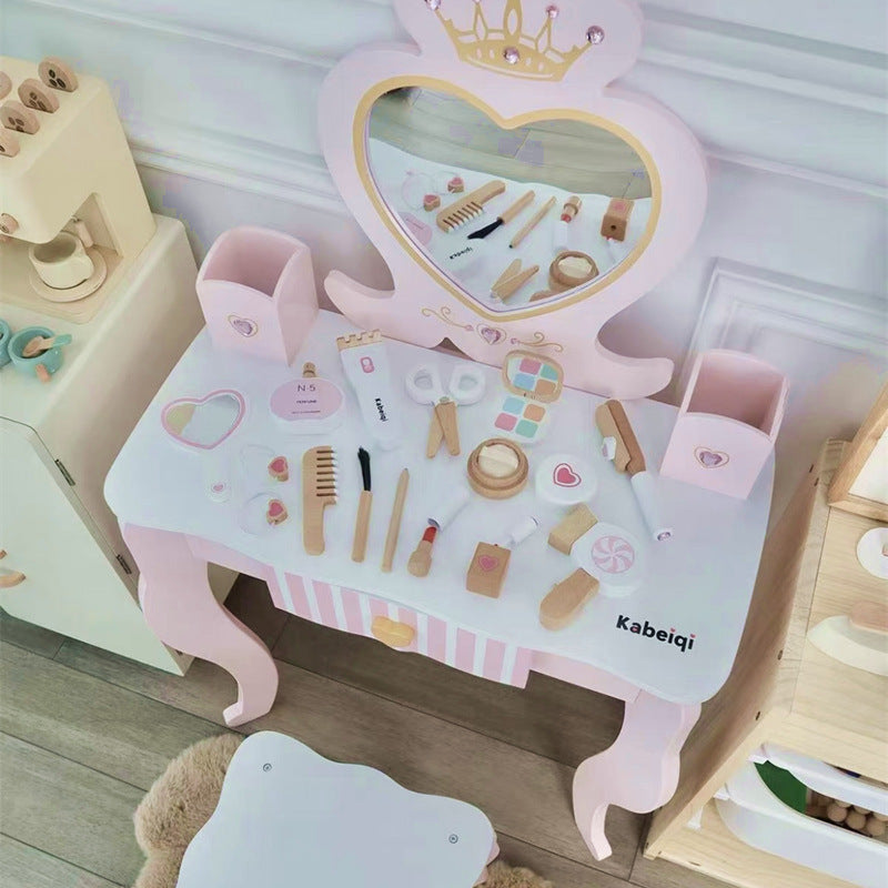 Kinmilo wooden princess vanity table pretend makeup set, image 39