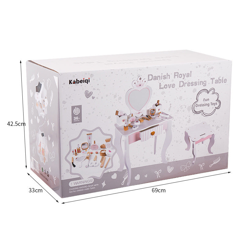 Kinmilo wooden princess vanity table pretend makeup set, image 40