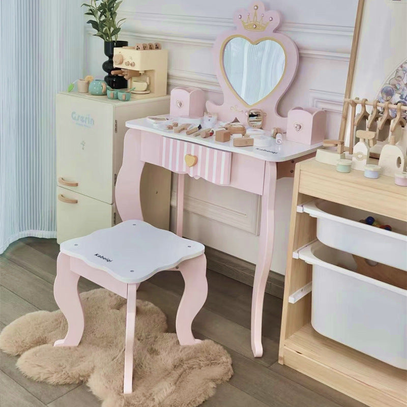 Kinmilo wooden princess vanity table pretend makeup set, image 41