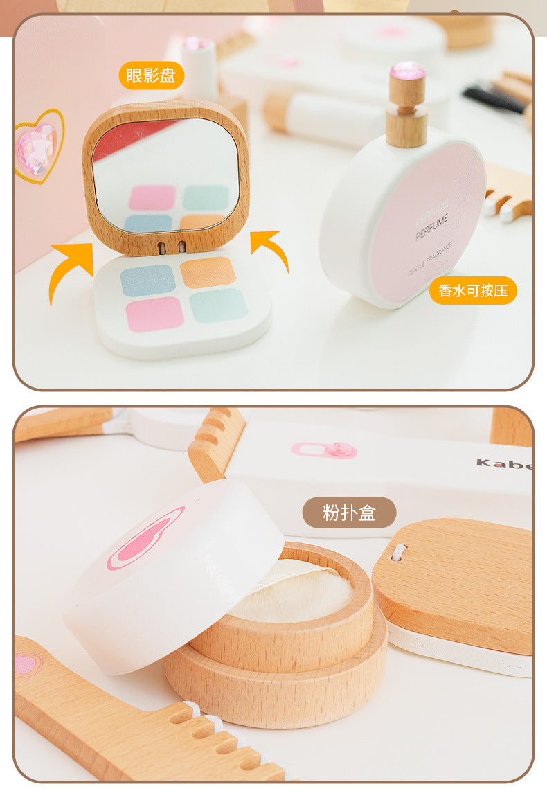 Kinmilo wooden princess vanity table pretend makeup set, image 45