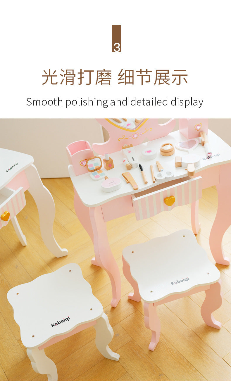 Kinmilo wooden princess vanity table pretend makeup set, image 46