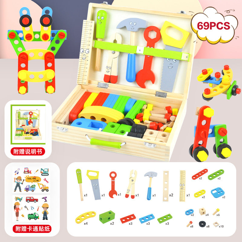 69-piece wooden tool construction workshop with case