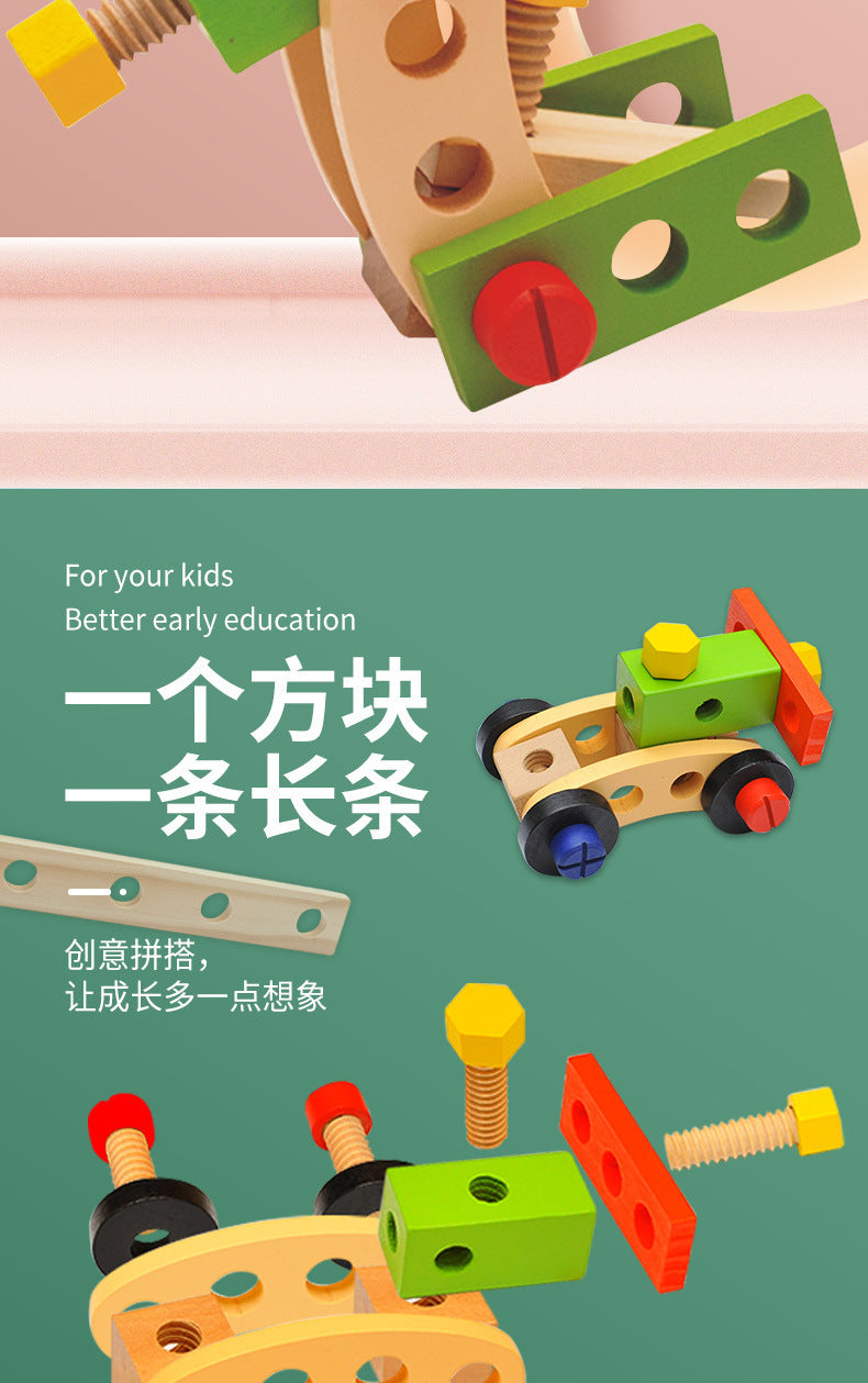 Toy car assembled using interlocking wooden boards