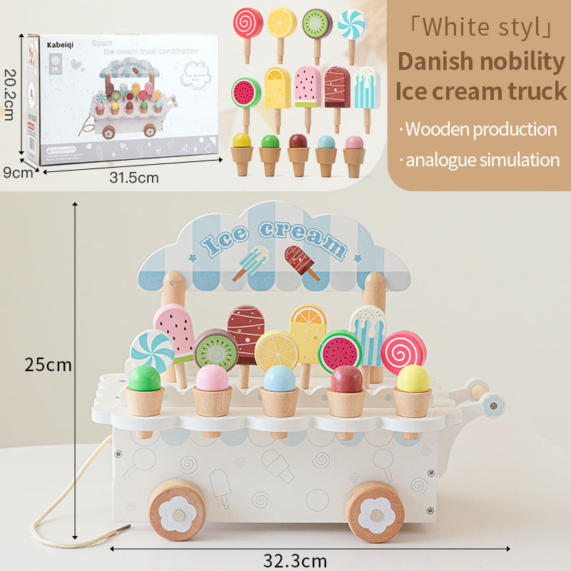 Kinmilo wooden pretend play ice cream cart and afternoon tea set