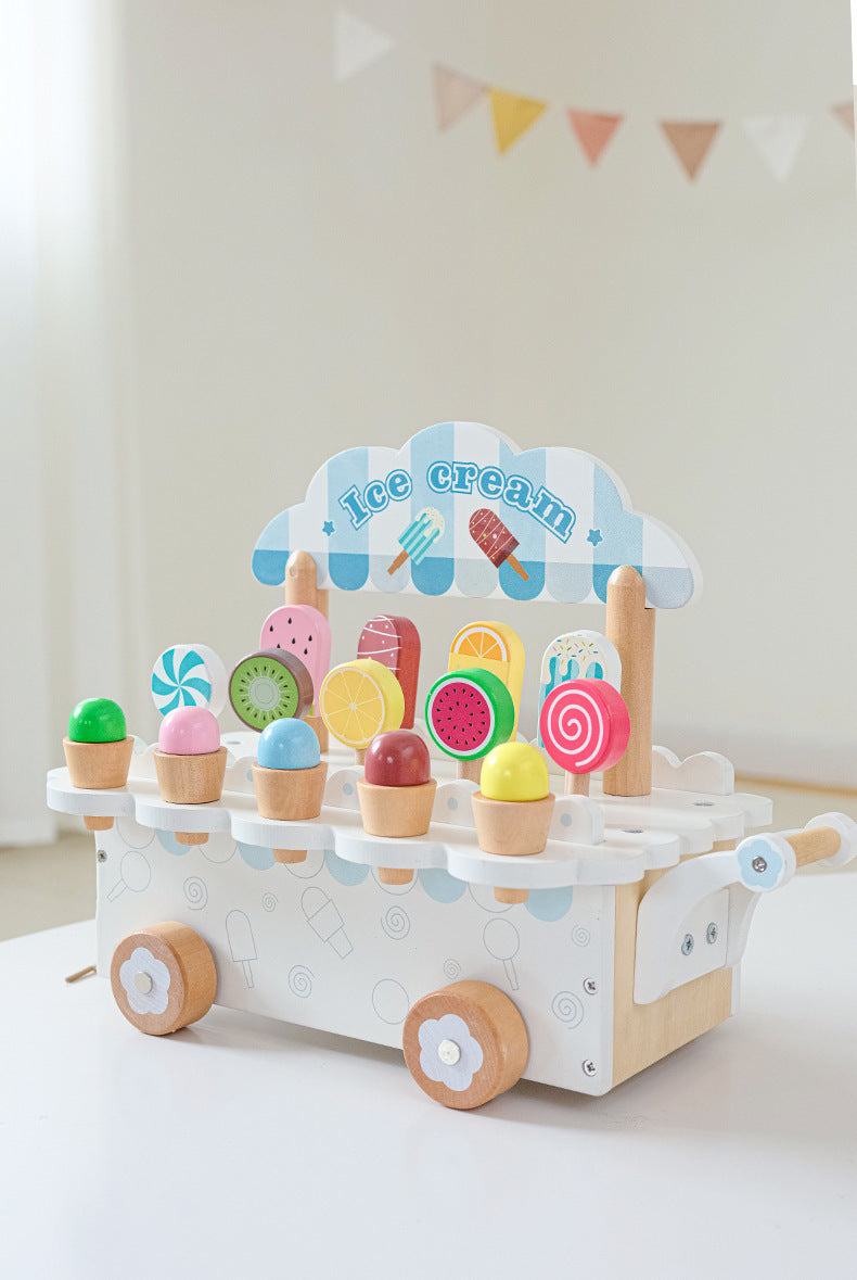 Kinmilo wooden pretend play ice cream cart and afternoon tea set