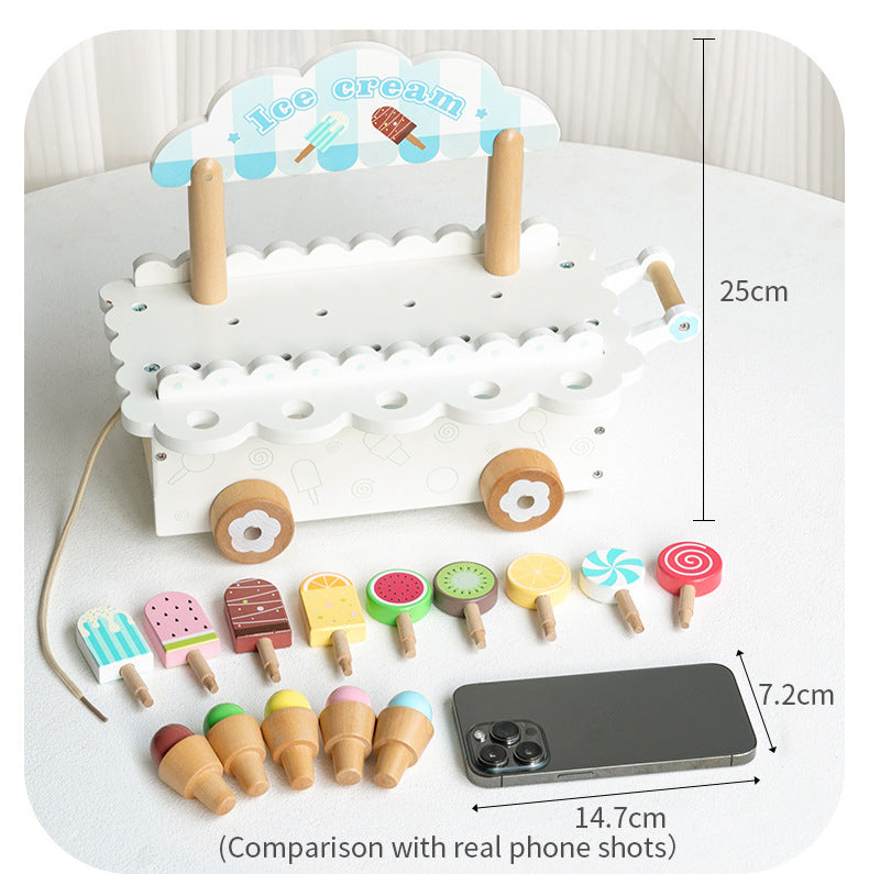 Kinmilo wooden pretend play ice cream cart and afternoon tea set