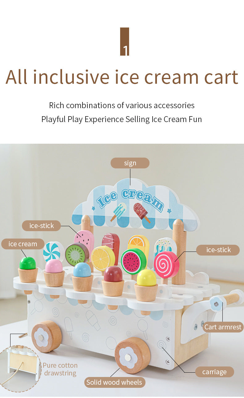 Kinmilo wooden pretend play ice cream cart and afternoon tea set