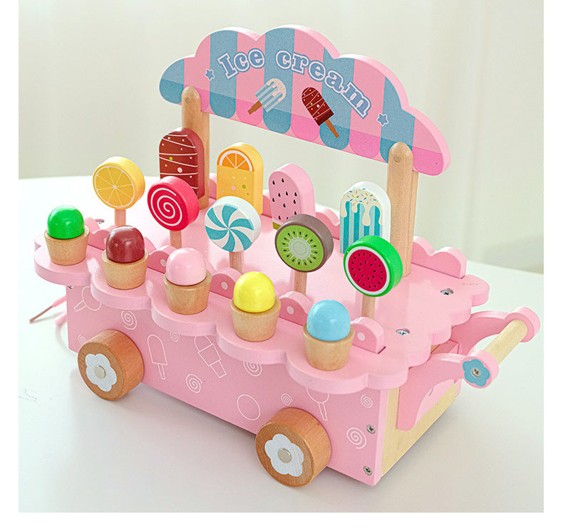 Kinmilo wooden pretend play ice cream cart and afternoon tea set