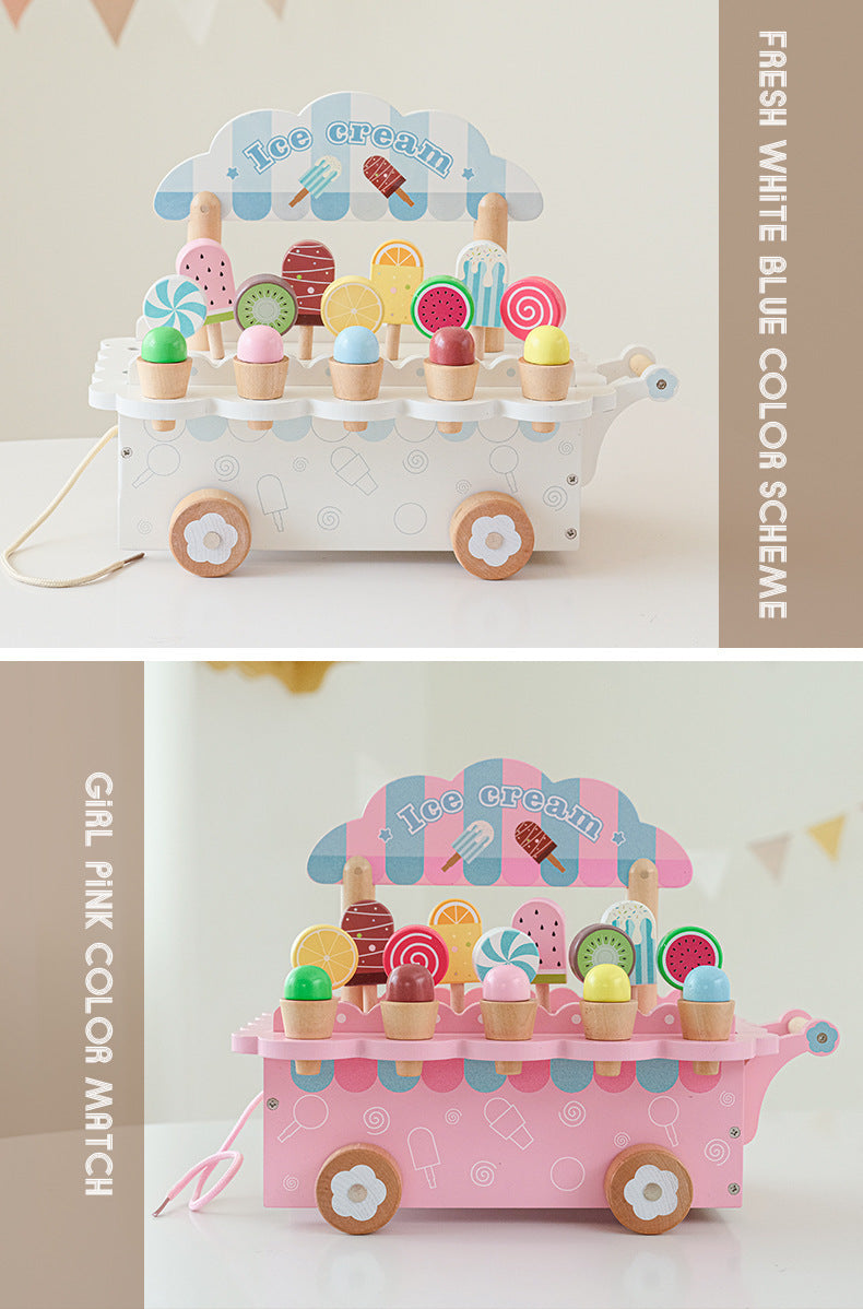 Wooden ice cream cart and pretend play afternoon tea educational toy