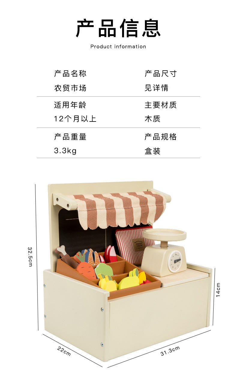 Kinmilo wooden farmers market stall grocery pretend play activity photo 16