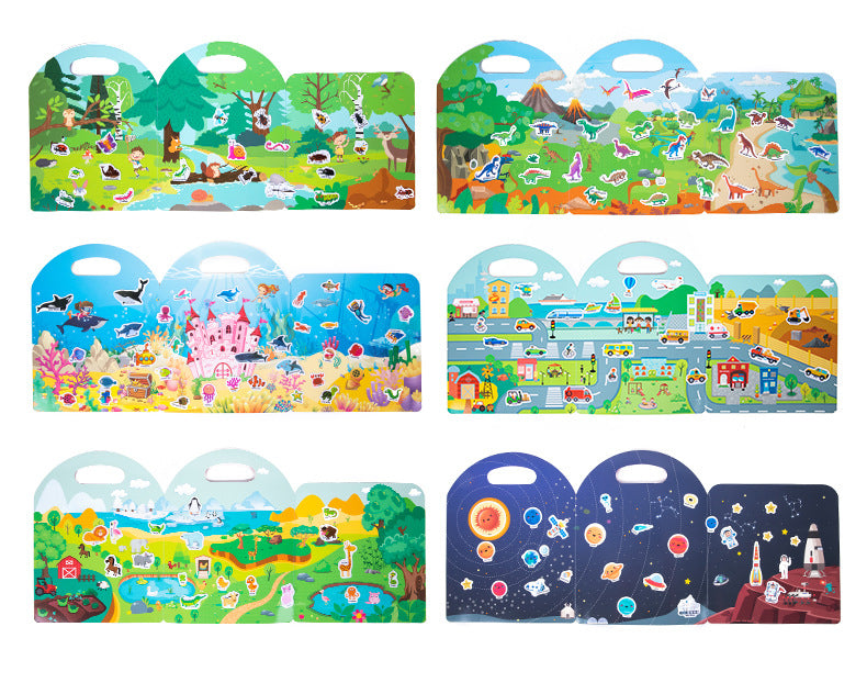 Kinmilo six-theme reusable jelly sticker quiet book scene and sticker matching activities