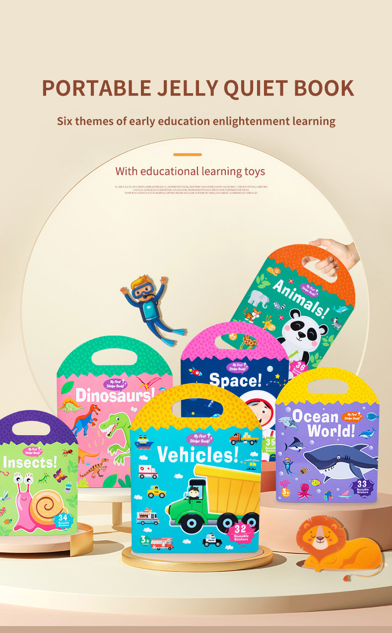 Reusable jelly sticker quiet book peel-and-place picture and themed matching scene