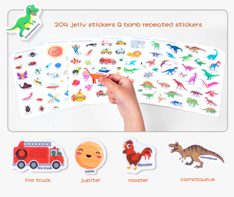 Reusable jelly sticker quiet book peel-and-place picture and themed matching scene