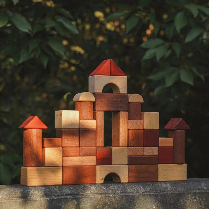 Kinmilo 46-piece natural wooden geometric architectural building blocks and creative constructions – detailed photo 35