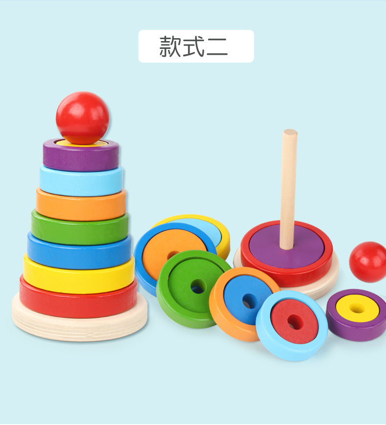 Kinmilo wooden rainbow stacking tower: product details and play activity photo 12