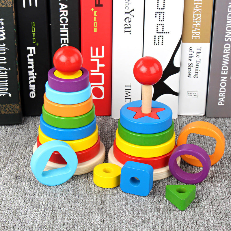 Kinmilo Classic Wooden Rainbow Ring Stacking Tower — product view 2