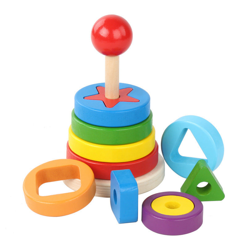 Kinmilo Wooden Geometric Rainbow Stacking Tower & Shape Sorter — product view 2