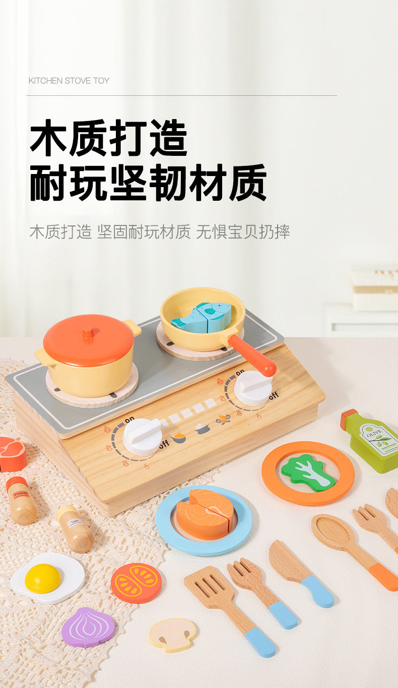 Kinmilo wooden play kitchen cookware, accessories and cooking activity view 40