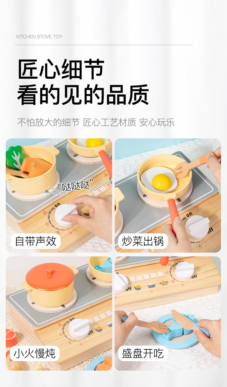 Kinmilo wooden play kitchen cookware, accessories and cooking activity view 53