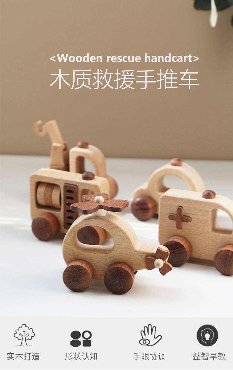 Natural wooden rescue vehicle and transportation set detail image 33