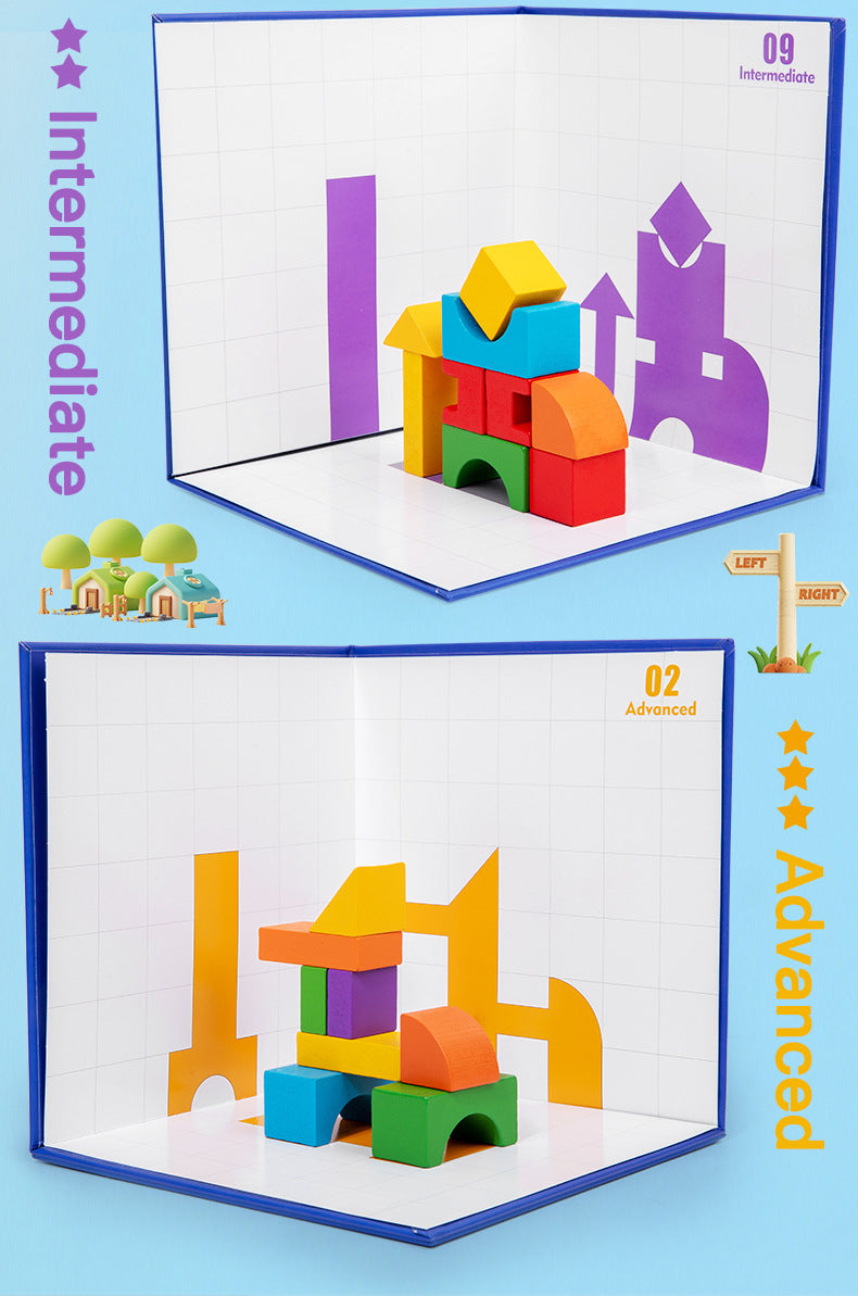 Kinmilo 3D shadow matching construction – wooden shapes instructions and play examples