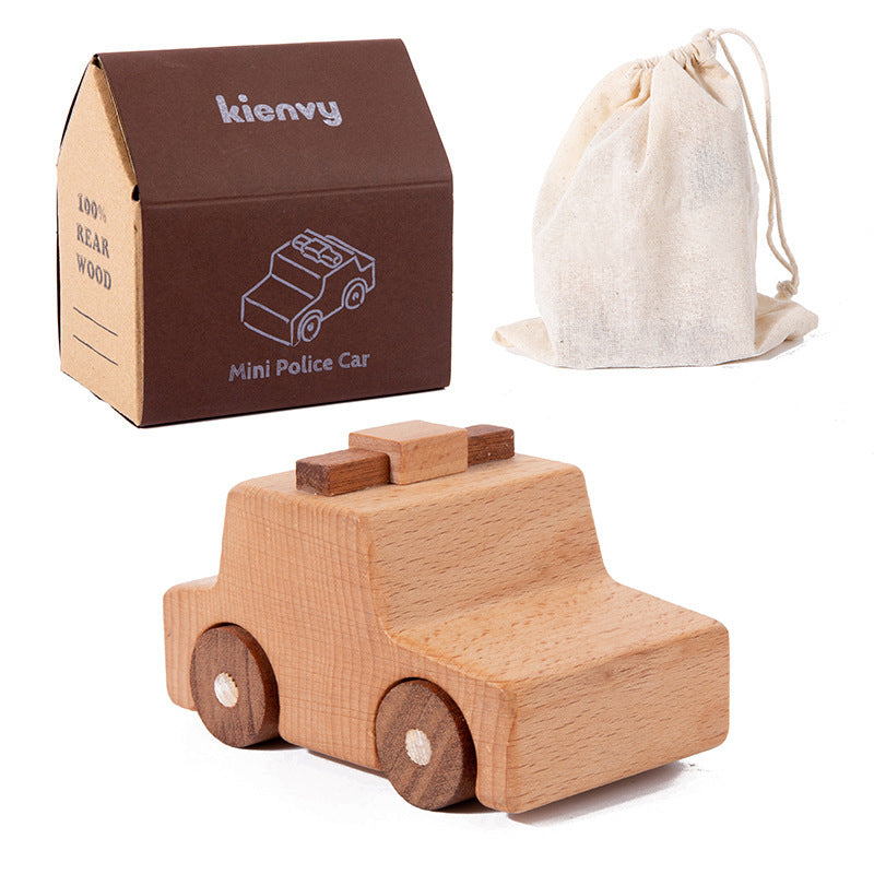 Kinmilo natural wooden toy vehicles – construction trucks and miniature emergency vehicles