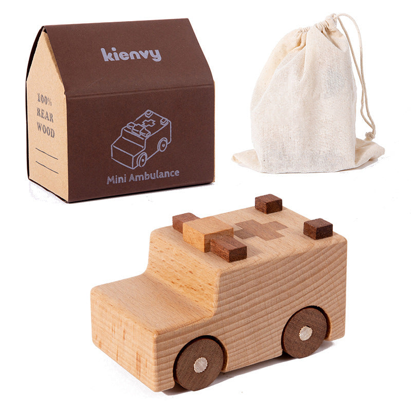 Kinmilo natural wooden toy vehicles – construction trucks and miniature emergency vehicles