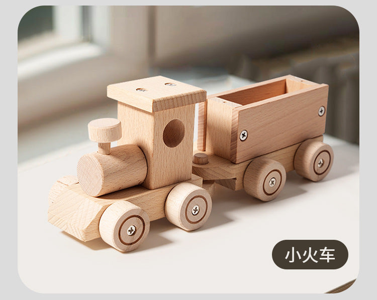 Kinmilo wooden toy cars – natural solid wood construction and moving wheels