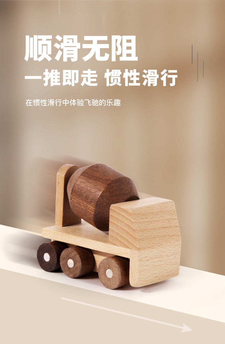 Kinmilo wooden vehicles product photography with play details and dimensions