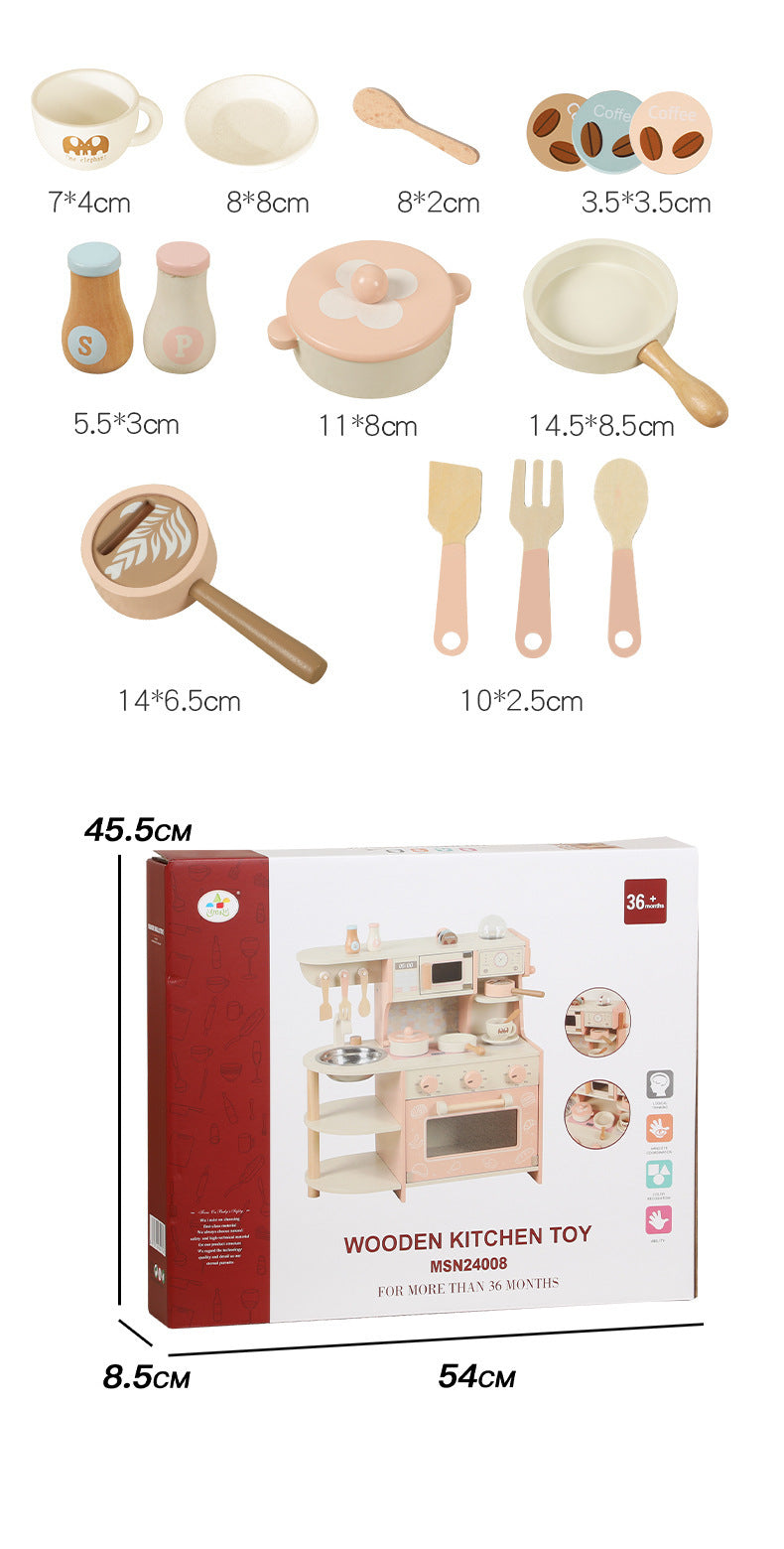 Kinmilo pink wooden play kitchen detail and product specifications image 11