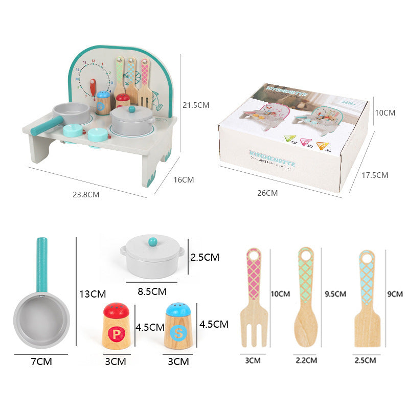Wooden tabletop pretend cooking kitchen, clock kitchen or mint stove, detailed view 6