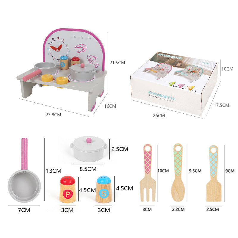 Kinmilo tabletop wooden pretend play kitchen, stove cooking accessories, illustrated play activity or specifications photo 48