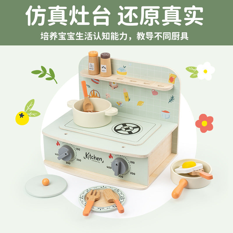 Kinmilo tabletop wooden pretend play kitchen, stove cooking accessories, illustrated play activity or specifications photo 56