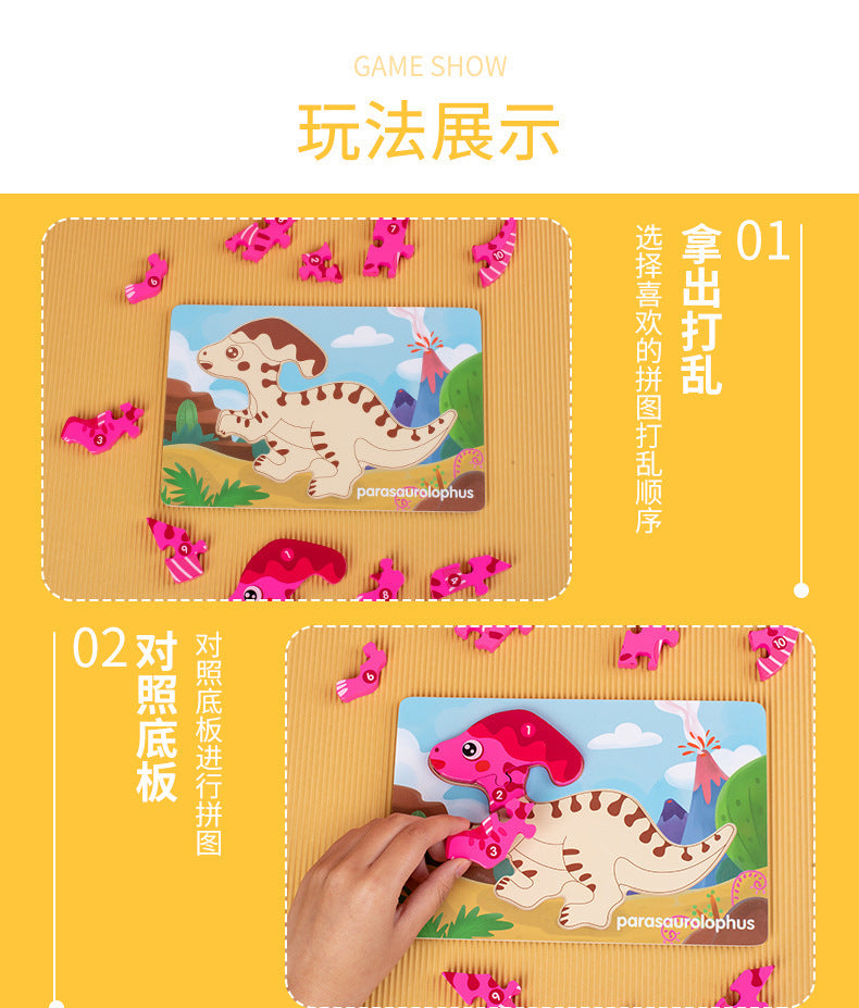 Kinmilo wooden dinosaur 3D numbered puzzle, hands-on Montessori matching and theme photo 15
