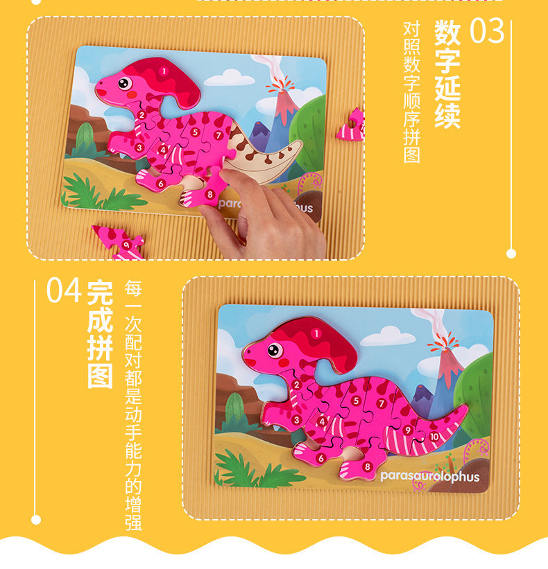 Kinmilo wooden dinosaur 3D numbered puzzle, hands-on Montessori matching and theme photo 24