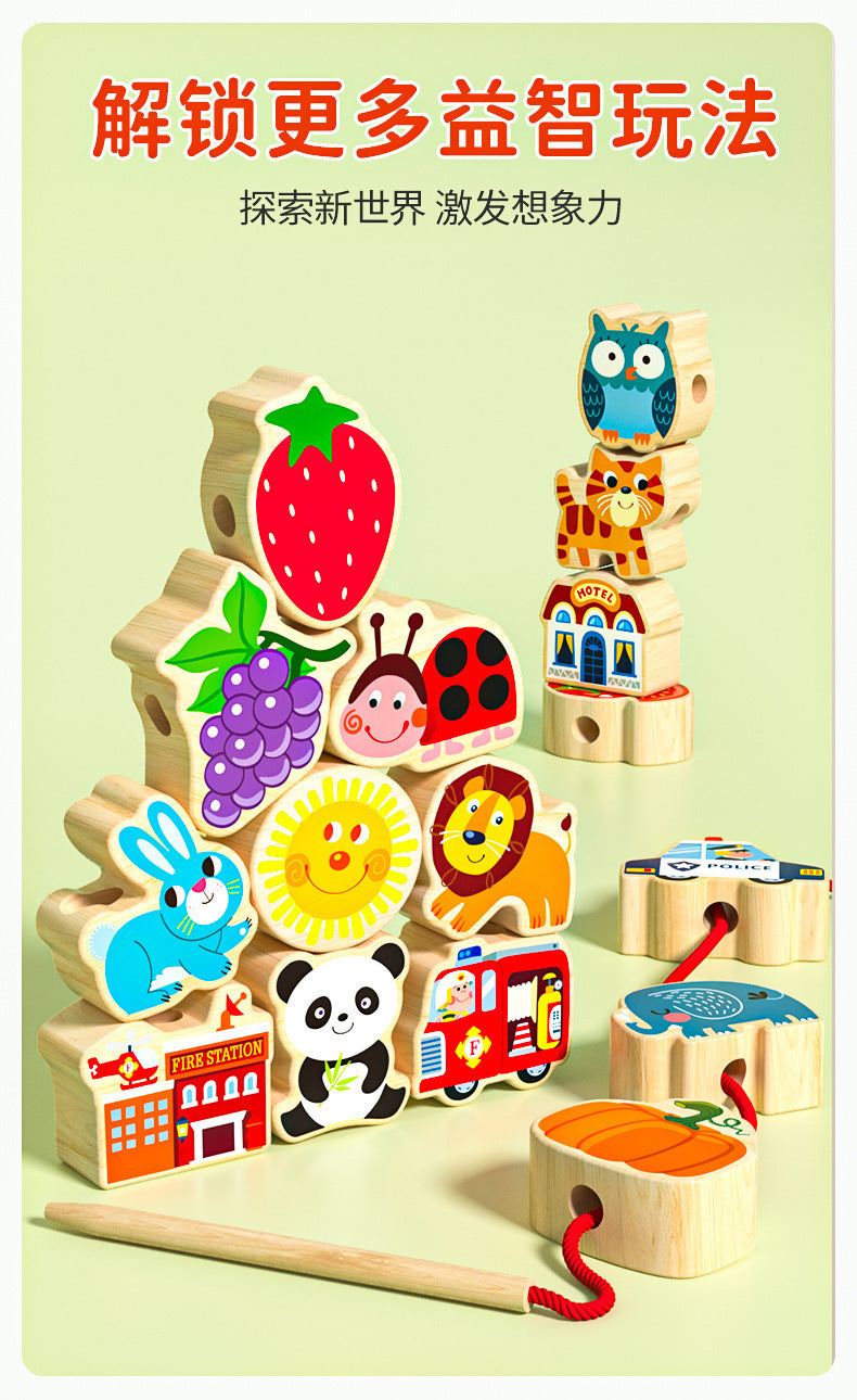 Kinmilo wooden illustrated lacing beads hands-on learning activity photo 15