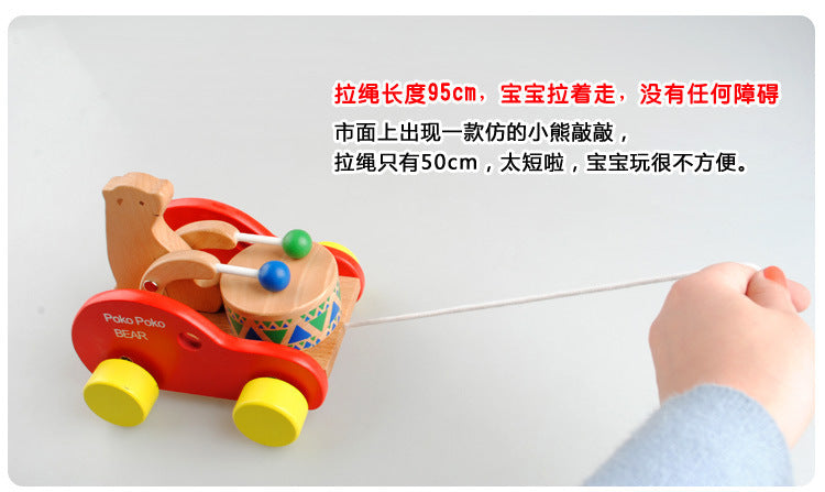 Kinmilo wooden pull-along bear drum toy, rolling music and construction detail image 14