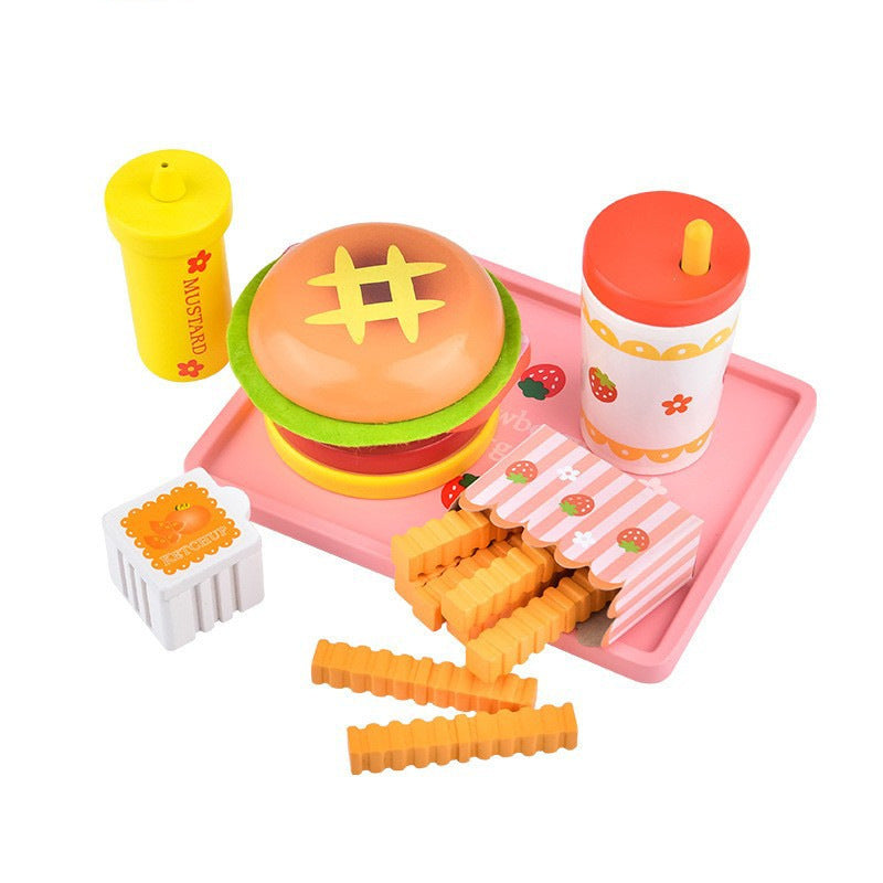 Kinmilo wooden hamburger, fries and pretend fast food café educational play set – detail 4
