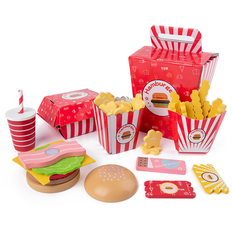 Kinmilo wooden hamburger, fries and pretend fast food café educational play set – detail 5