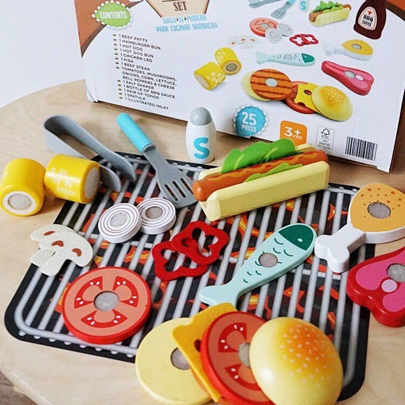 Kinmilo wooden hamburger, fries and pretend fast food café educational play set – detail 6