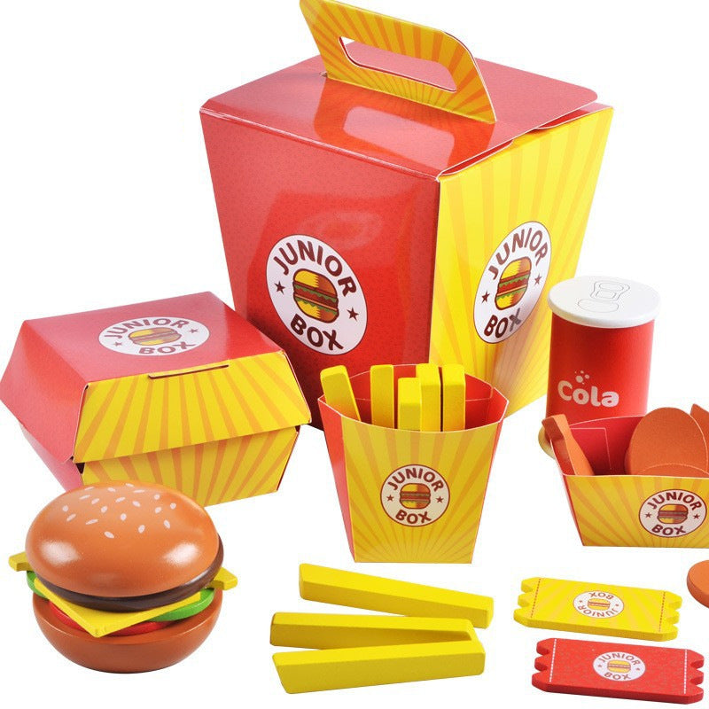 Kinmilo wooden hamburger, fries and pretend fast food café educational play set – detail 10