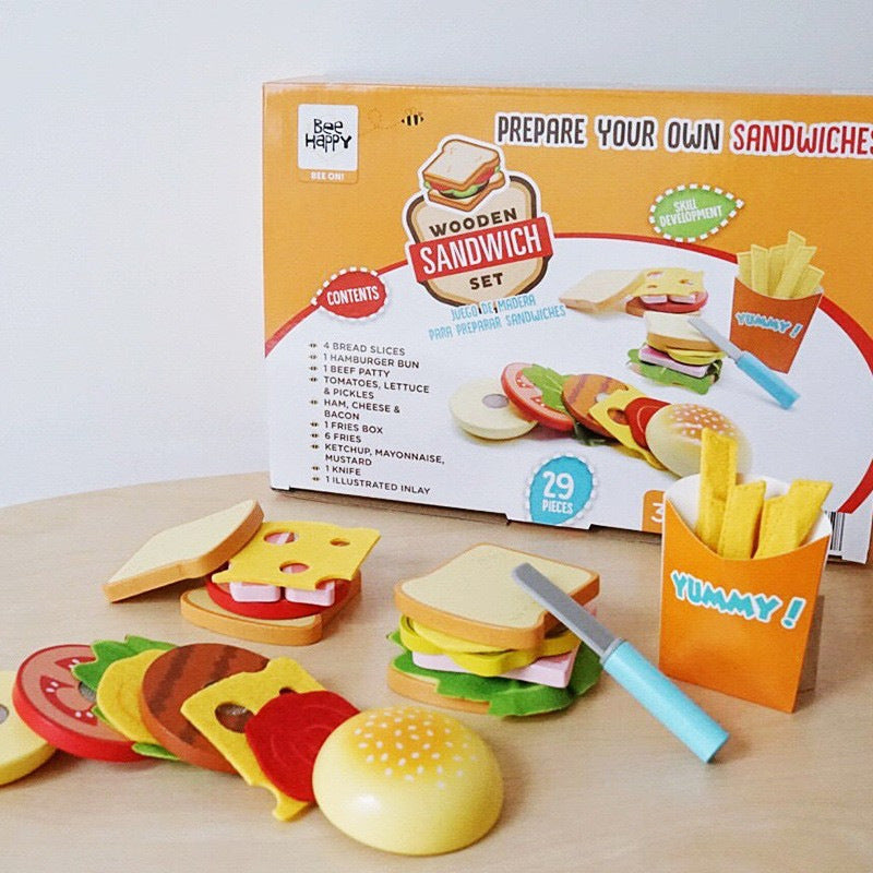 Kinmilo wooden hamburger, fries and pretend fast food café educational play set – detail 12