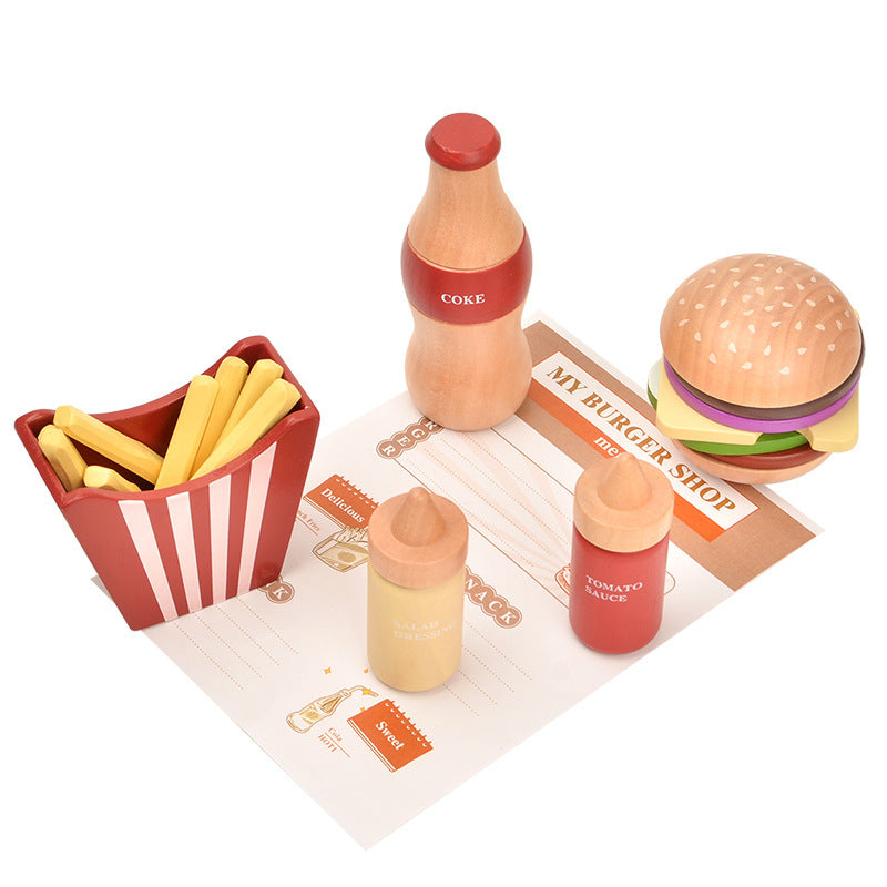 Kinmilo wooden pretend food burger and fries play accessory, recipe, size or detail photo 25