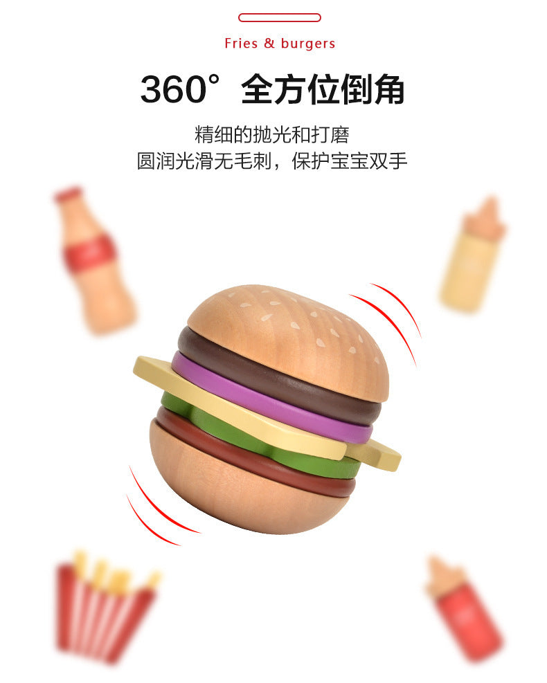 Kinmilo wooden pretend food burger and fries play accessory, recipe, size or detail photo 26